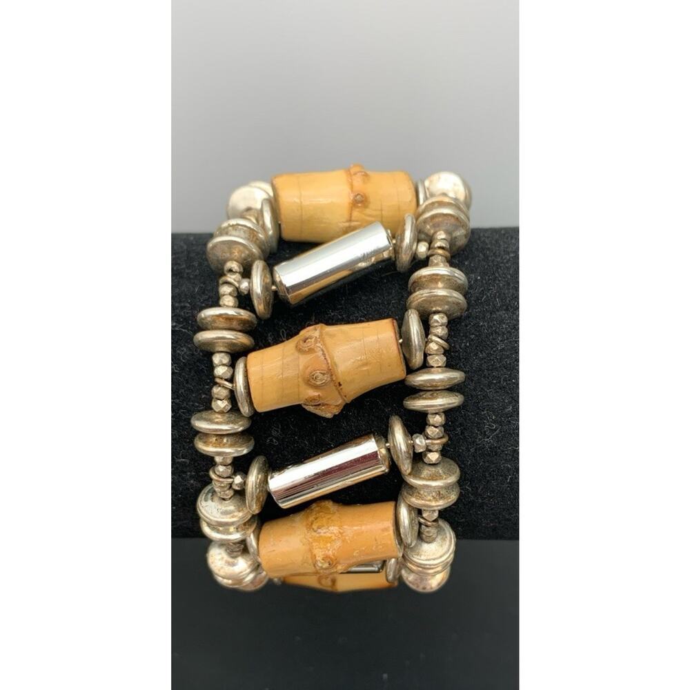 Vintage Rare Miriam Haskell Antiqued Silver Tone & Bamboo Memory Bracelet Signed